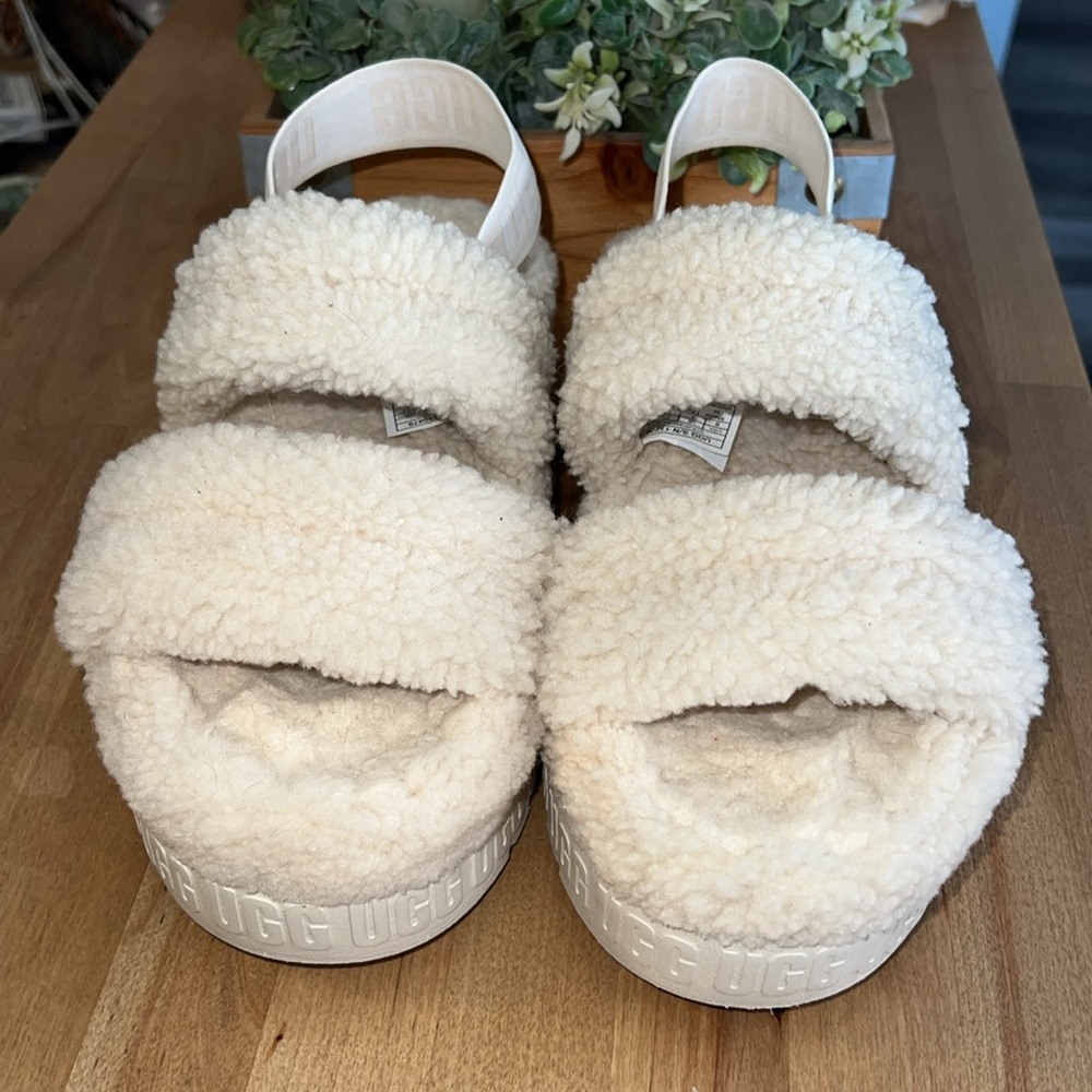 Ugg Oh Fluffita Cream Platform Back Strap Slide Shoes - Picture 4 of 15